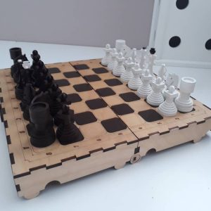 طرح برش لیزر شطرنج ام دی اف ، شطرنج چوبی ، صفحه شطرنج ، مهره های شطرنج